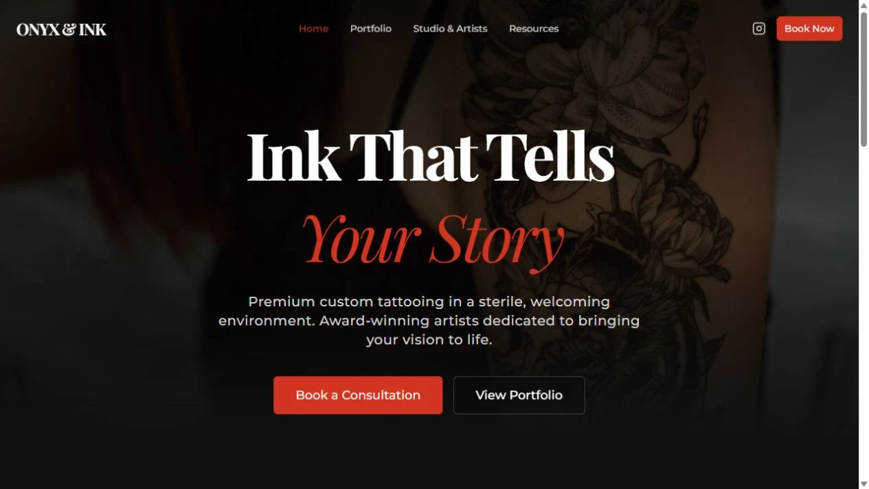 Onyx & Ink website homepage screenshot