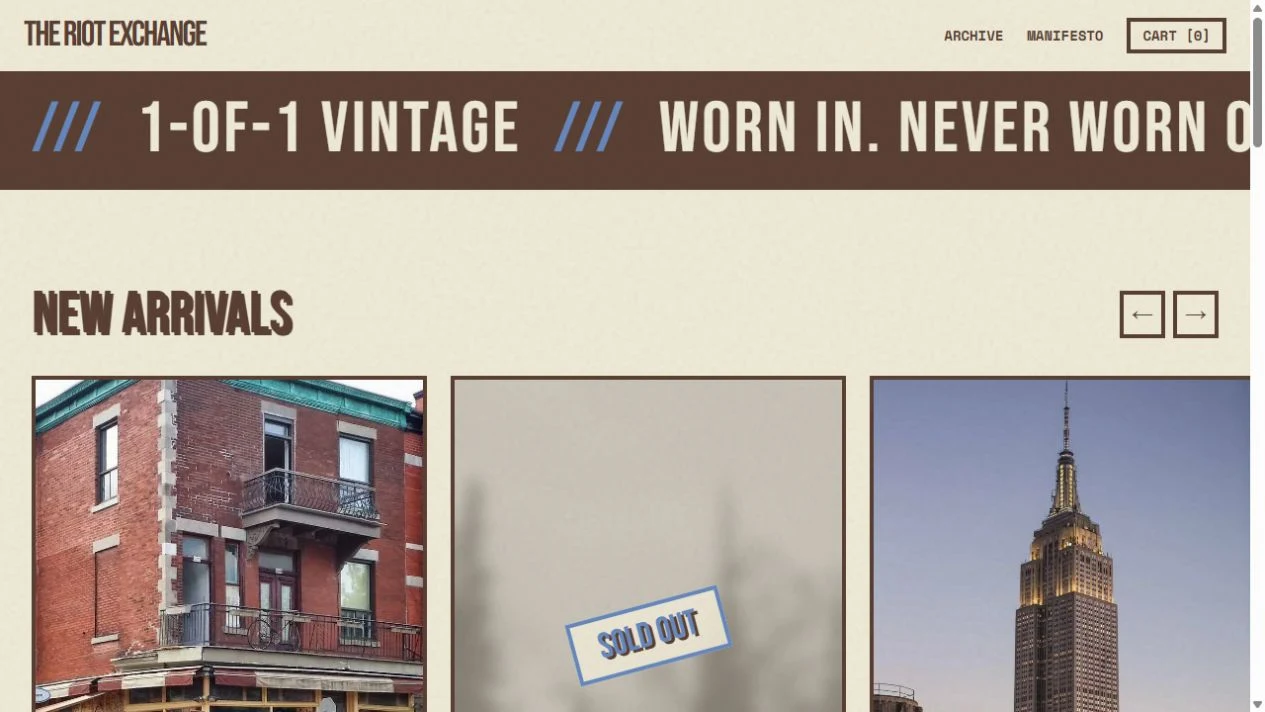 The Riot Exchange website homepage screenshot